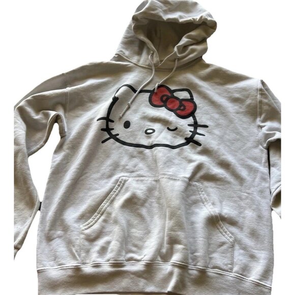 Hello Kitty Women’s Sz Large Sweater Hoodie Sanrio White Wink Hello Kitty - Picture 1 of 14